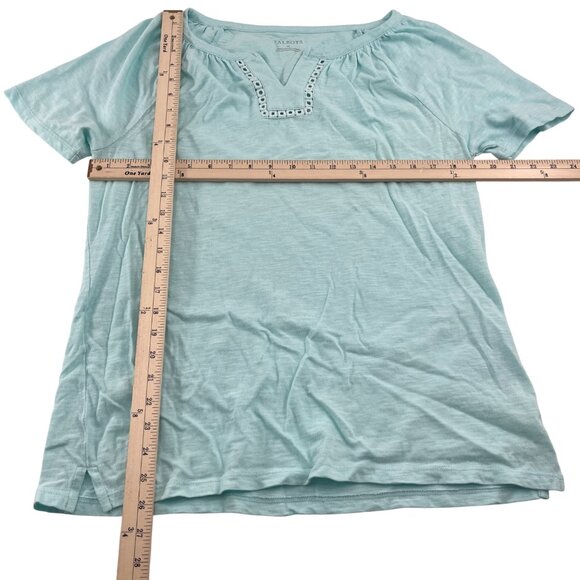 Talbots Light Blue Cotton Crochet Neck Top Medium Short Sleeve T shirt top - Picture 2 of 4